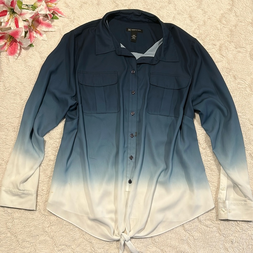 INC International Concepts - Ombre Navy to Ivory Button Down Shirt (Stained)